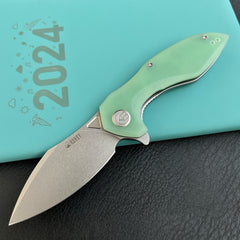 KUBEY KU236M  Noble Flipper Folding Knife Jade G10 Handle 3.15" Beadblast 14C28N