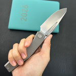 KB KNIVES KB443A Illusion Folding Knife Grey Titanium Handle 3.46‘’Silver Bead Blast Bohler M390 Blade