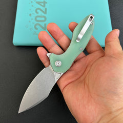 KUBEY KU236M  Noble Flipper Folding Knife Jade G10 Handle 3.15" Beadblast 14C28N