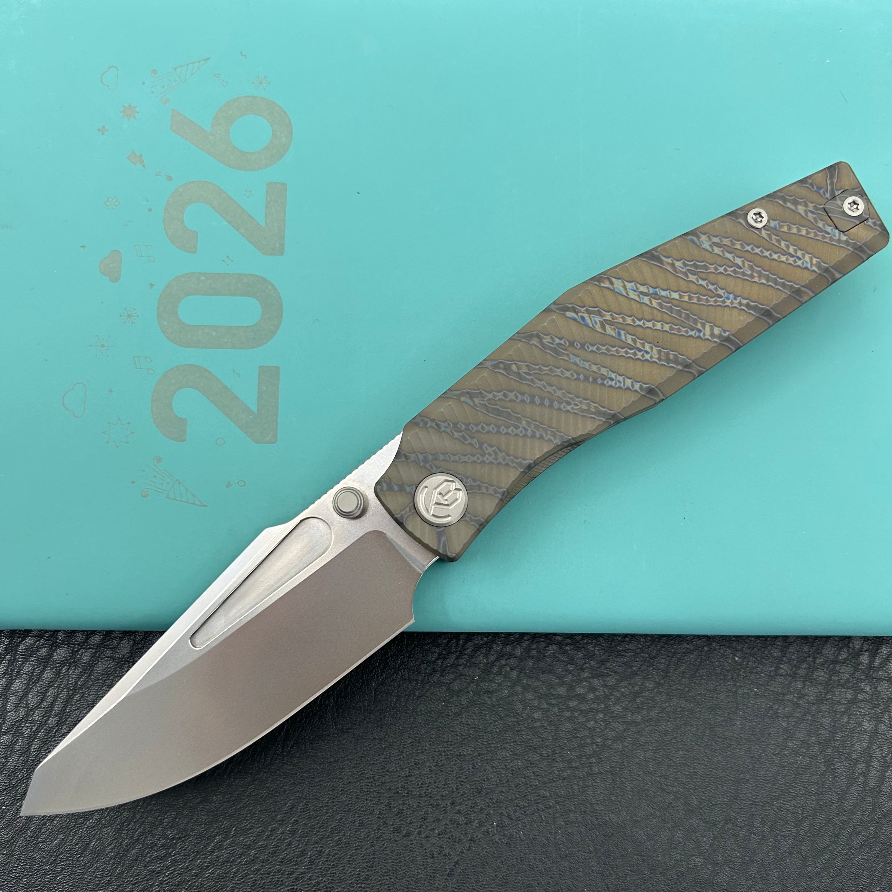 KB KNIVES KB443B Illusion Folding Knife Flame Titanium Handle 3.46‘’Silver Bead Blast Bohler M390 Blade