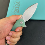 KUBEY KU236M  Noble Flipper Folding Knife Jade G10 Handle 3.15" Beadblast 14C28N