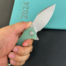 KUBEY KU236M  Noble Flipper Folding Knife Jade G10 Handle 3.15" Beadblast 14C28N