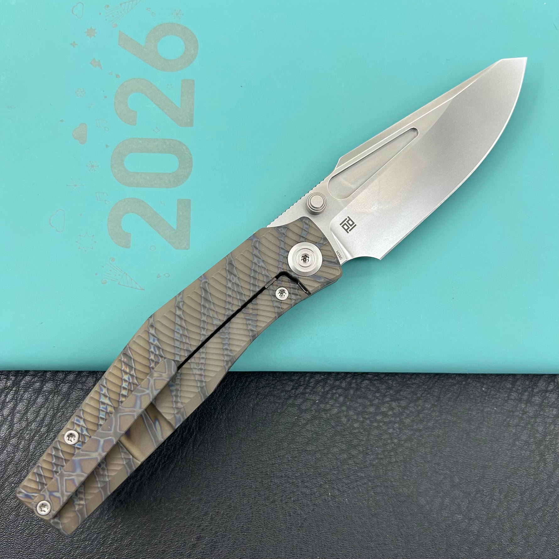 KB KNIVES KB443B Illusion Folding Knife Flame Titanium Handle 3.46‘’Silver Bead Blast Bohler M390 Blade