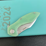 KUBEY KU236M  Noble Flipper Folding Knife Jade G10 Handle 3.15" Beadblast 14C28N