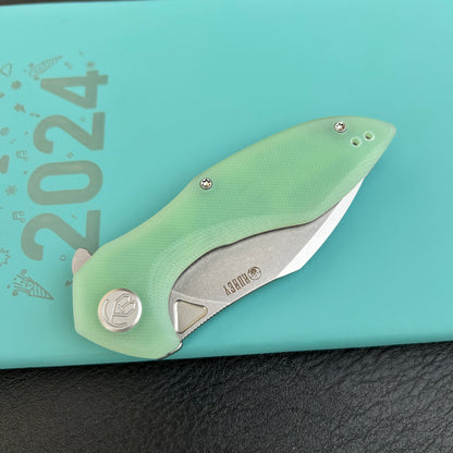KUBEY KU236M  Noble Flipper Folding Knife Jade G10 Handle 3.15" Beadblast 14C28N
