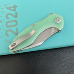 KUBEY KU236M  Noble Flipper Folding Knife Jade G10 Handle 3.15" Beadblast 14C28N