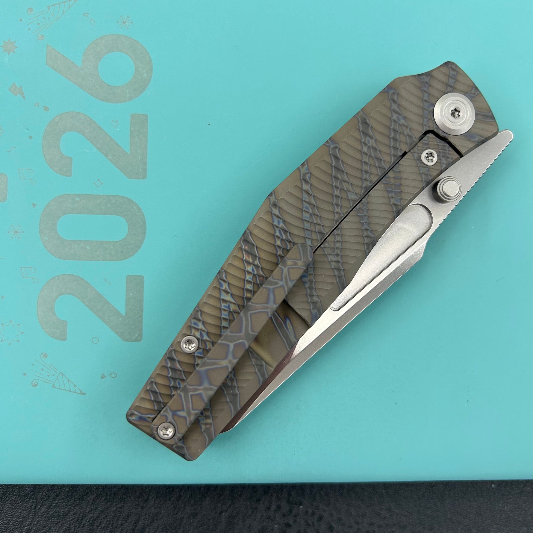 KB KNIVES KB443B Illusion Folding Knife Flame Titanium Handle 3.46‘’Silver Bead Blast Bohler M390 Blade