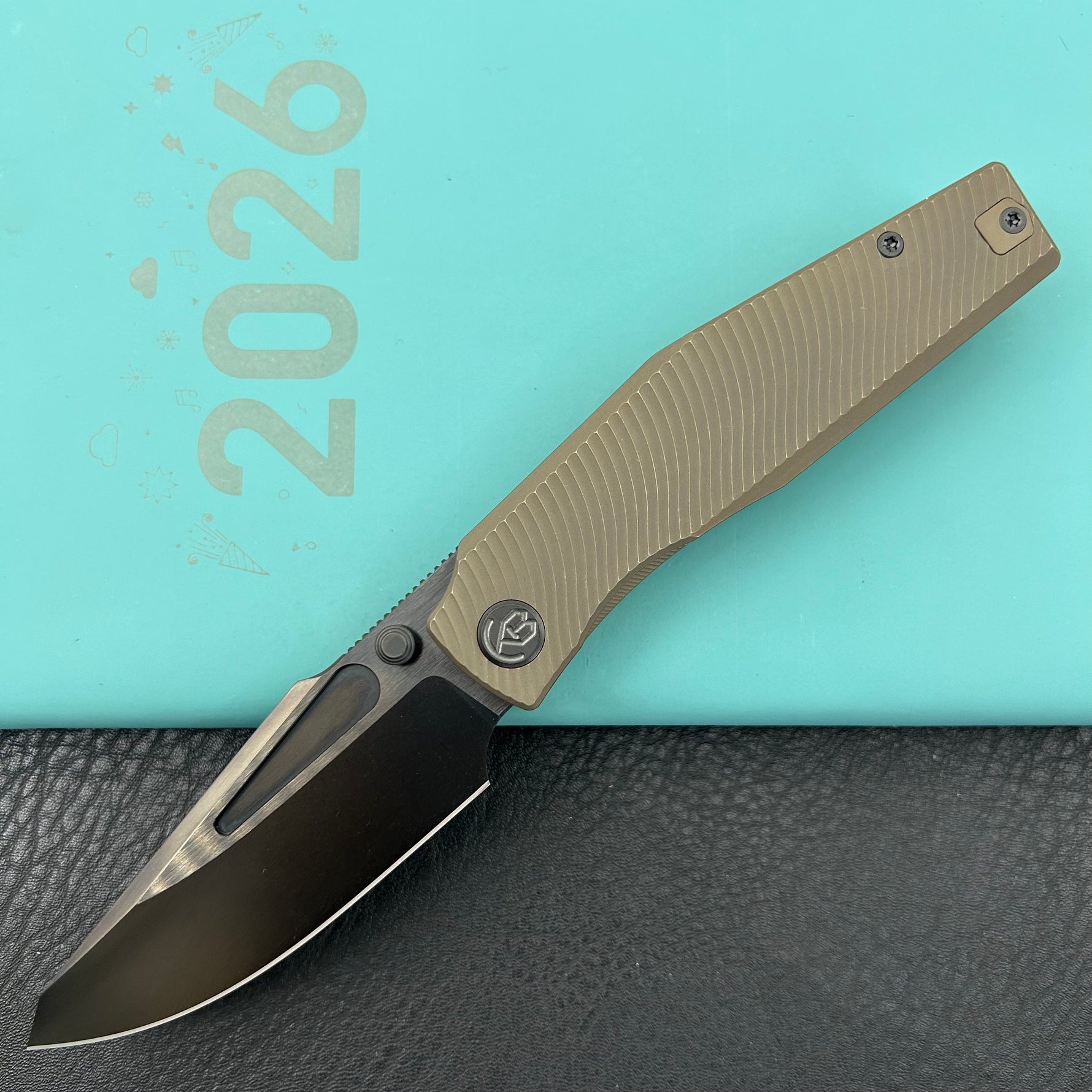 KB KNIVES KB443C Illusion Folding Knife Bronze Ano Titanium Handle 3.46‘’DLC Belt Satin Bohler M390 Blade