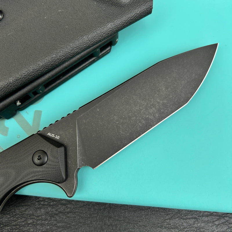 KUBEY  KU184F Swordfish Outdoor Fixed Blade Knife Black G10 Handle 4.1" Blackwash AUS-10