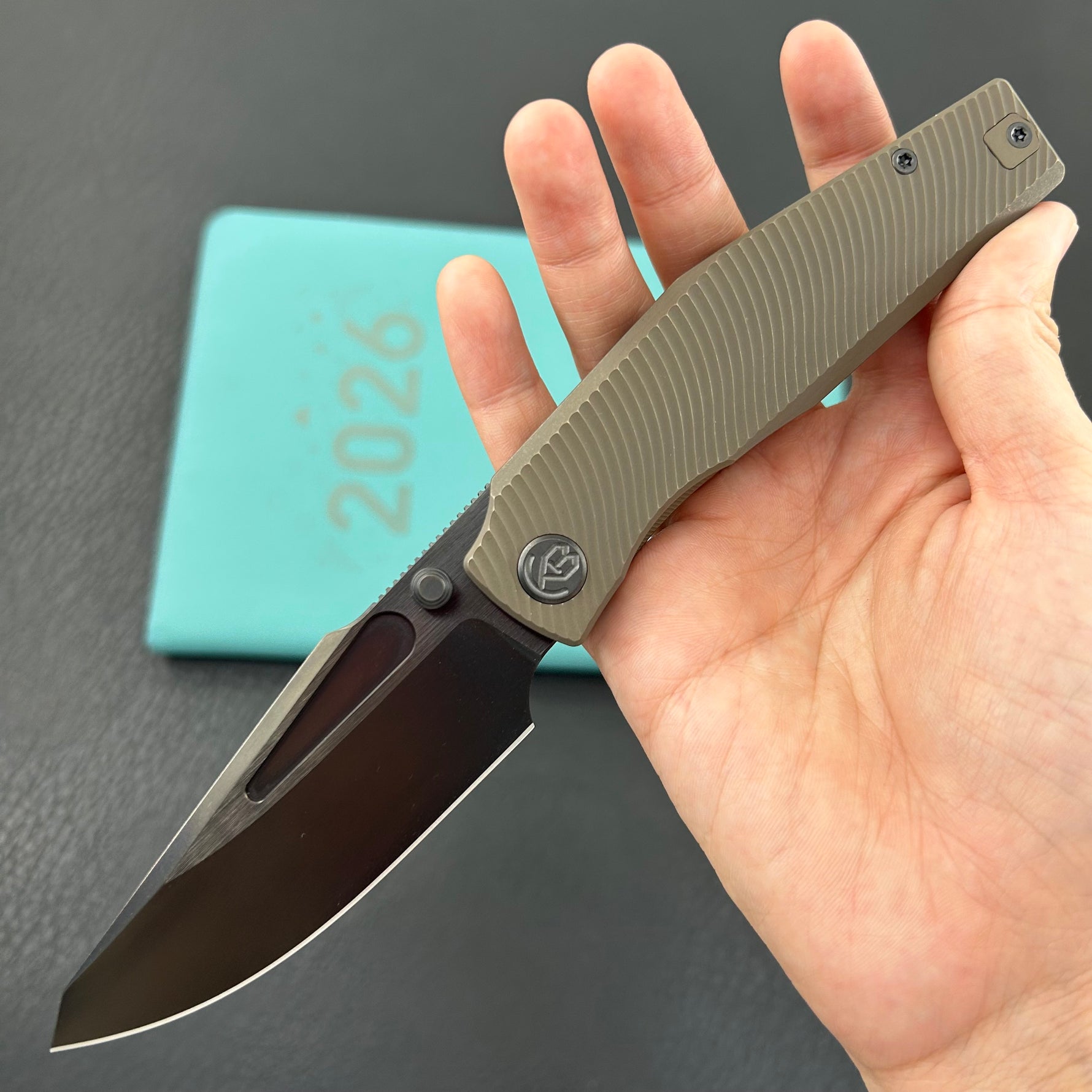 KB KNIVES KB443C Illusion Folding Knife Bronze Ano Titanium Handle 3.46‘’DLC Belt Satin Bohler M390 Blade