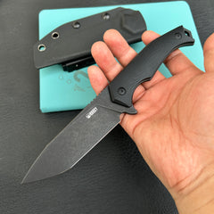 KUBEY  KU184F Swordfish Outdoor Fixed Blade Knife Black G10 Handle 4.1" Blackwash AUS-10