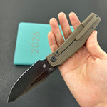 KB KNIVES KB443C Illusion Folding Knife Bronze Ano Titanium Handle 3.46‘’DLC Belt Satin Bohler M390 Blade