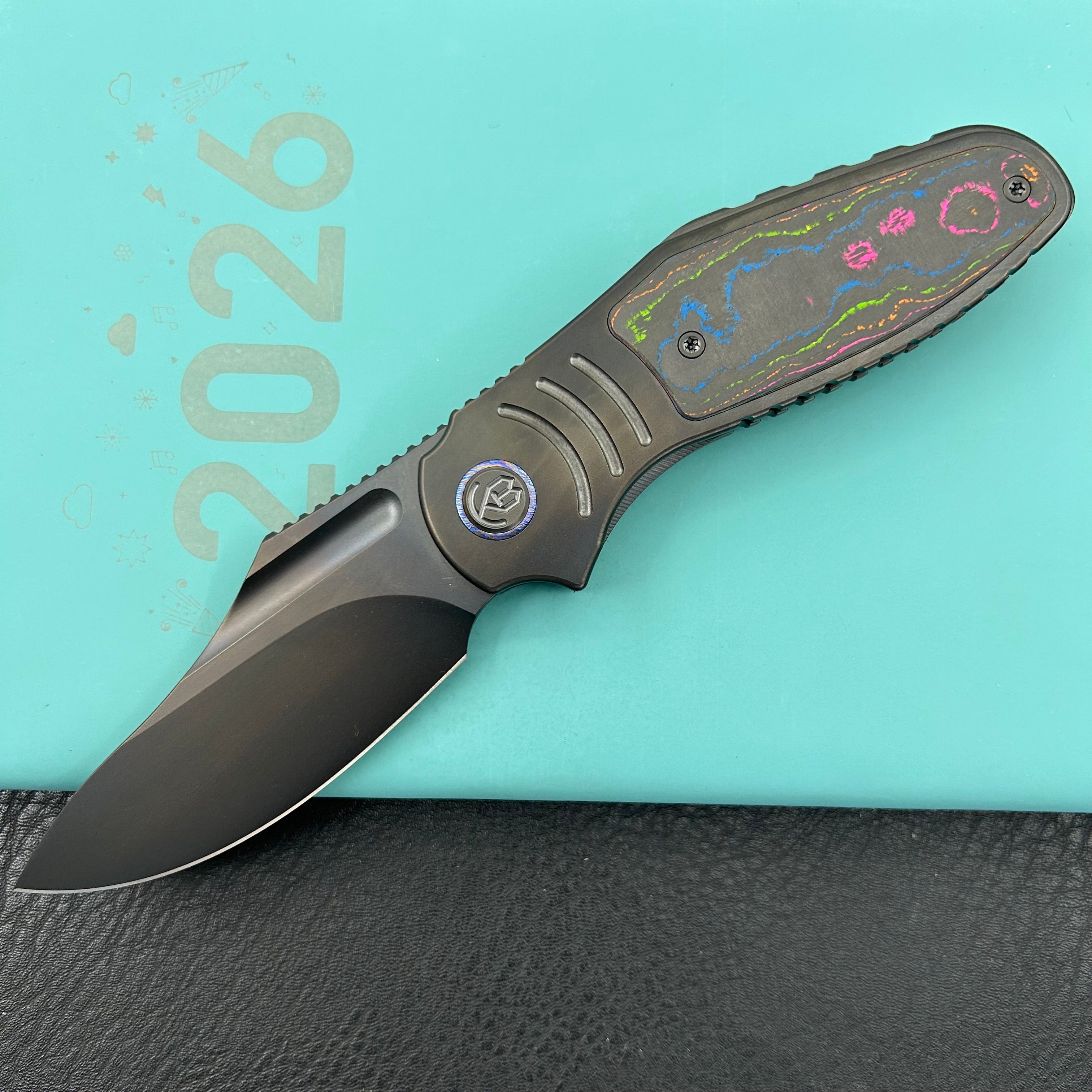 KB KNIVES KB384D Stroller Folding Knife Regular DLC Titanium/CF Inlays Handle 3.35" Regular DLC CPM 20CV Blade