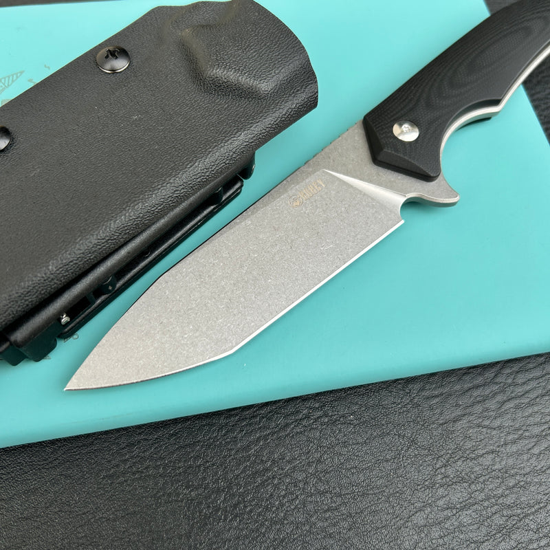 KUBEY KU184E Swordfish Outdoor Gear Fixed Blade Knife Black G10 Handle 4.1" Stonewash AUS-10
