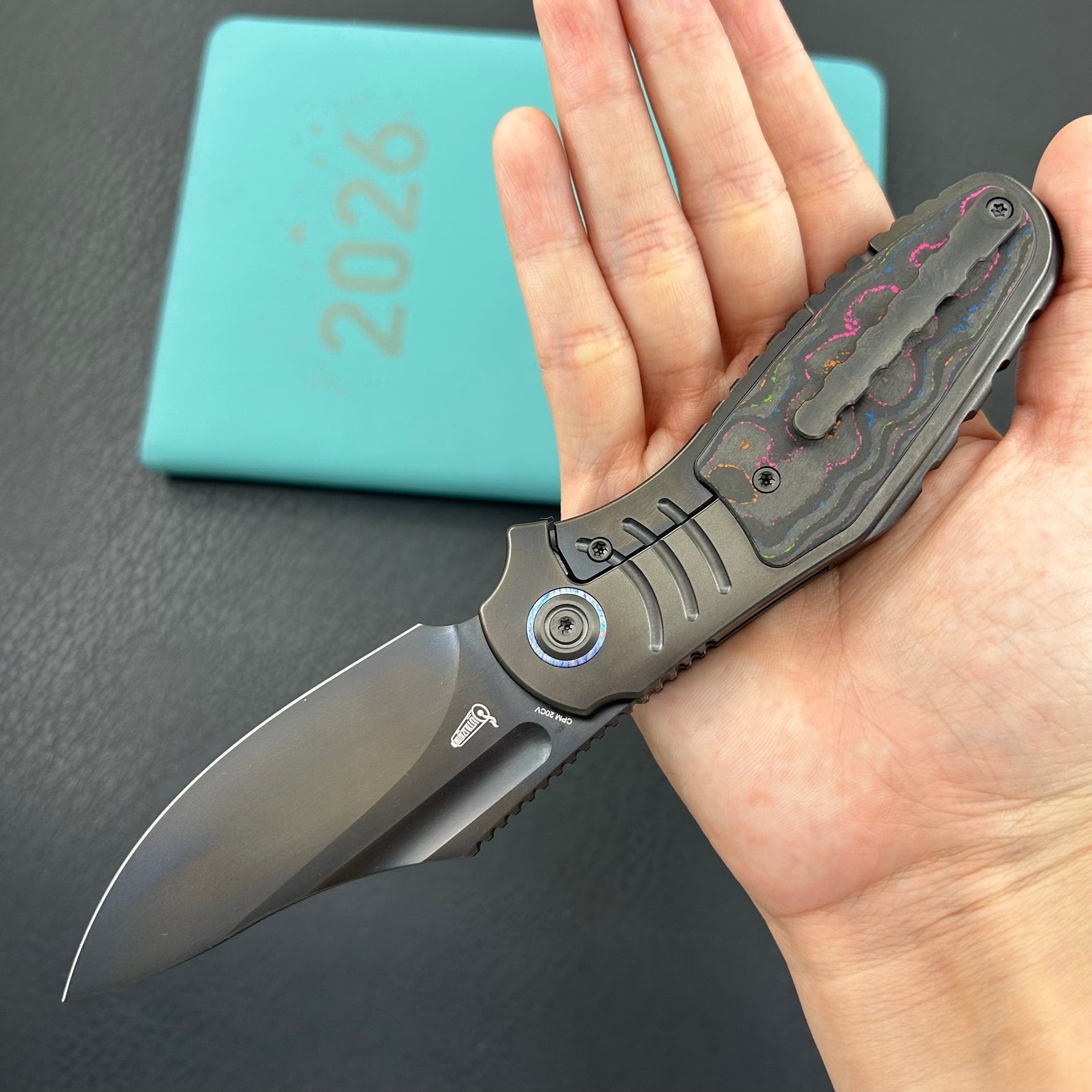 KB KNIVES KB384D Stroller Folding Knife Regular DLC Titanium/CF Inlays Handle 3.35" Regular DLC CPM 20CV Blade