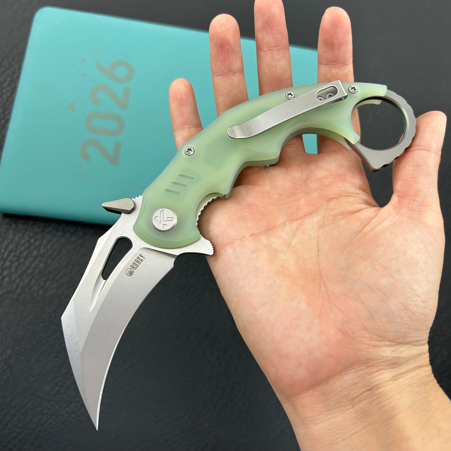 KUBEY  Knife KU262J Mini Wrath Linerlock Jade 14C28N Folding Knife