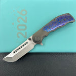 KB KNIVES KB436C Predator Folding Knife DLC Titanium with Zircuti  inlay Handle 3.46'' Belt Satin Bohler M390 Blade
