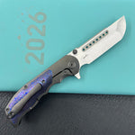 KB KNIVES KB436C Predator Folding Knife DLC Titanium with Zircuti  inlay Handle 3.46'' Belt Satin Bohler M390 Blade