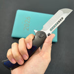KB KNIVES KB436C Predator Folding Knife DLC Titanium with Zircuti  inlay Handle 3.46'' Belt Satin Bohler M390 Blade