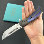 KB KNIVES KB436C Predator Folding Knife DLC Titanium with Zircuti  inlay Handle 3.46'' Belt Satin Bohler M390 Blade