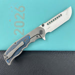 KB KNIVES KB436B Predator Folding Knife Darkwash Titanium with Electric Blue Camo Carbon inlay Handle 3.46'' Belt Satin Bohler M390 Blade