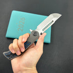 KB KNIVES KB436B Predator Folding Knife Darkwash Titanium with Electric Blue Camo Carbon inlay Handle 3.46'' Belt Satin Bohler M390 Blade