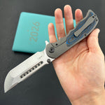 KB KNIVES KB436B Predator Folding Knife Darkwash Titanium with Electric Blue Camo Carbon inlay Handle 3.46'' Belt Satin Bohler M390 Blade