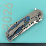 KB KNIVES KB436B Predator Folding Knife Darkwash Titanium with Electric Blue Camo Carbon inlay Handle 3.46'' Belt Satin Bohler M390 Blade