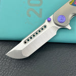 KB KNIVES KB436A Predator Folding Knife Sandblasting Titanium with 80's Camo Carbon inlay Handle 3.46'' Belt Satin Bohler M390 Blade