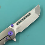 KB KNIVES KB436A Predator Folding Knife Sandblasting Titanium with 80's Camo Carbon inlay Handle 3.46'' Belt Satin Bohler M390 Blade