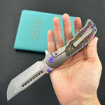 KB KNIVES KB436A Predator Folding Knife Sandblasting Titanium with 80's Camo Carbon inlay Handle 3.46'' Belt Satin Bohler M390 Blade