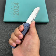 KB Knives KB315C Steelhead Folding Knife Blue Titanium Handle 3.15" Belt Satin M390 Blade