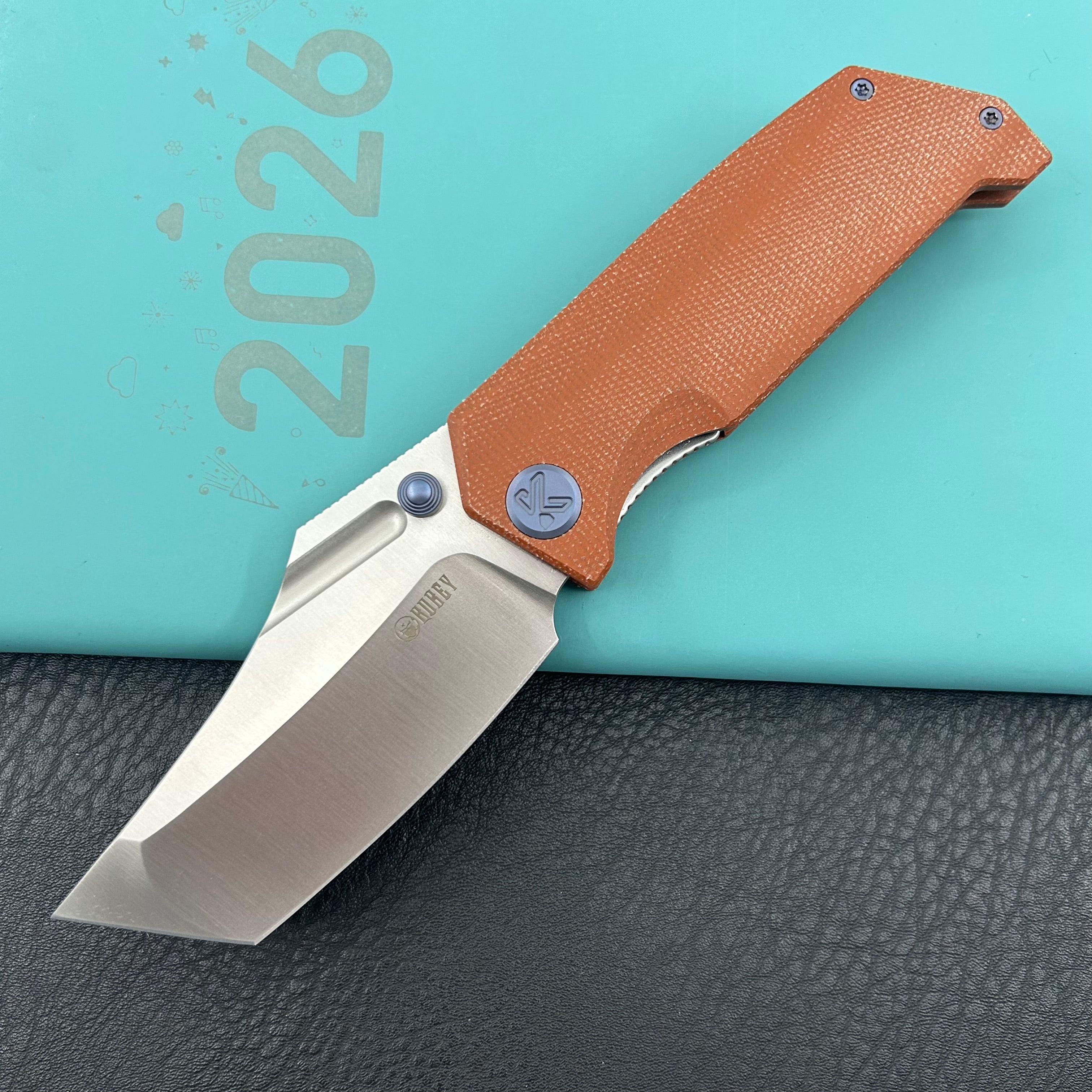 KUBEY Knife KU402F Hamster Linerlock Tan 14C28N Folding Knife