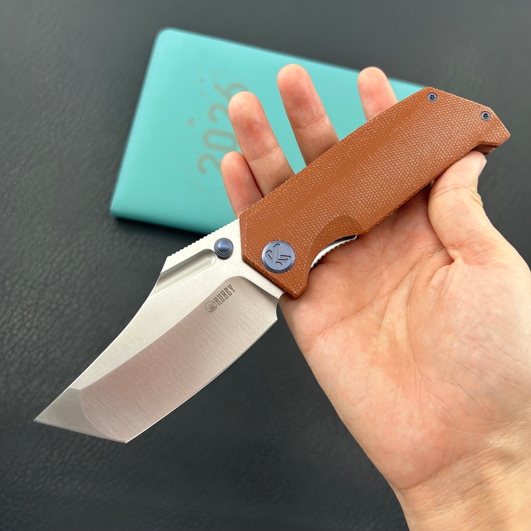 KUBEY Knife KU402F Hamster Linerlock Tan 14C28N Folding Knife