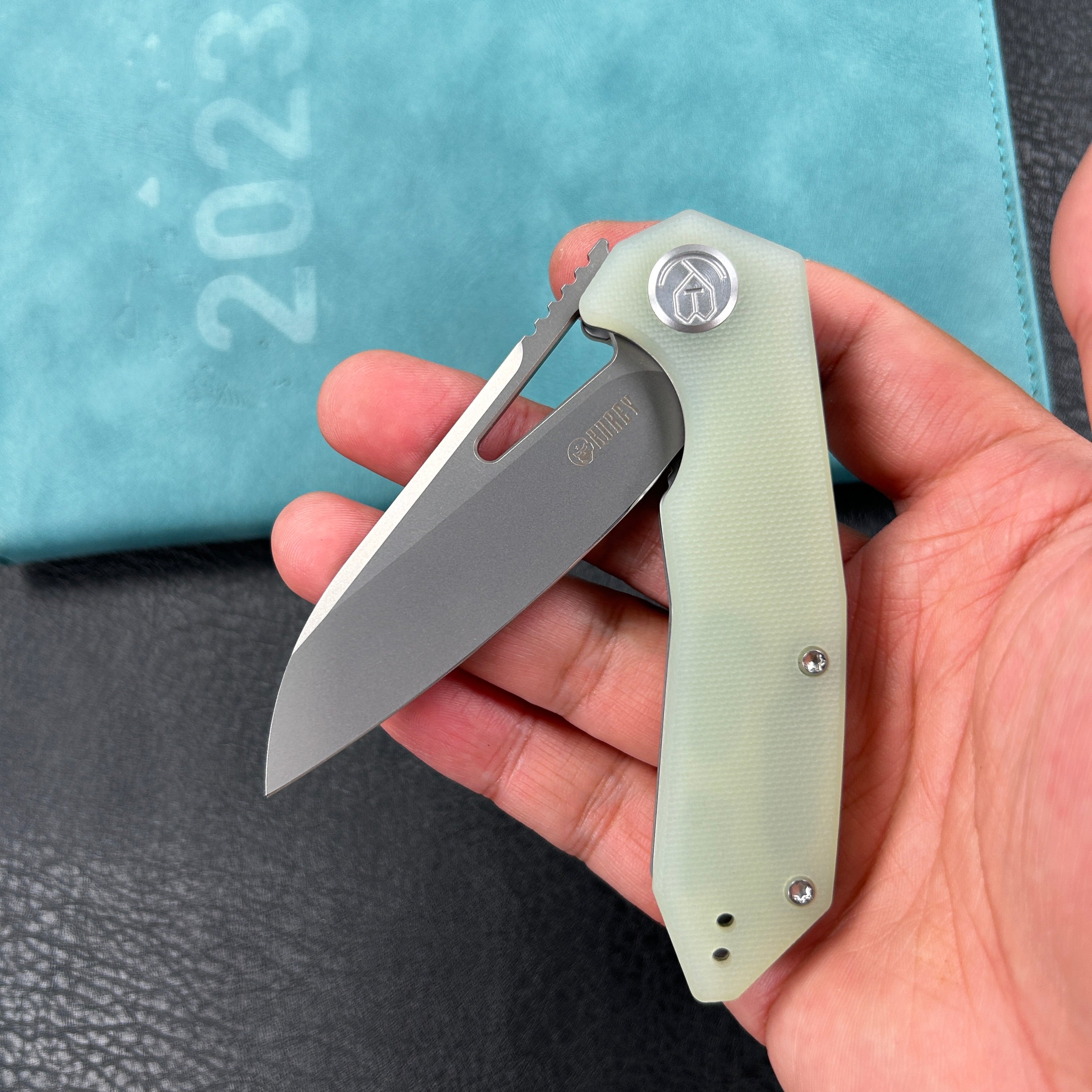 KUBEY KU291M Vagrant Liner Lock Folding Knife Jade G10 Handle  3.1" Sandblast  14C28N