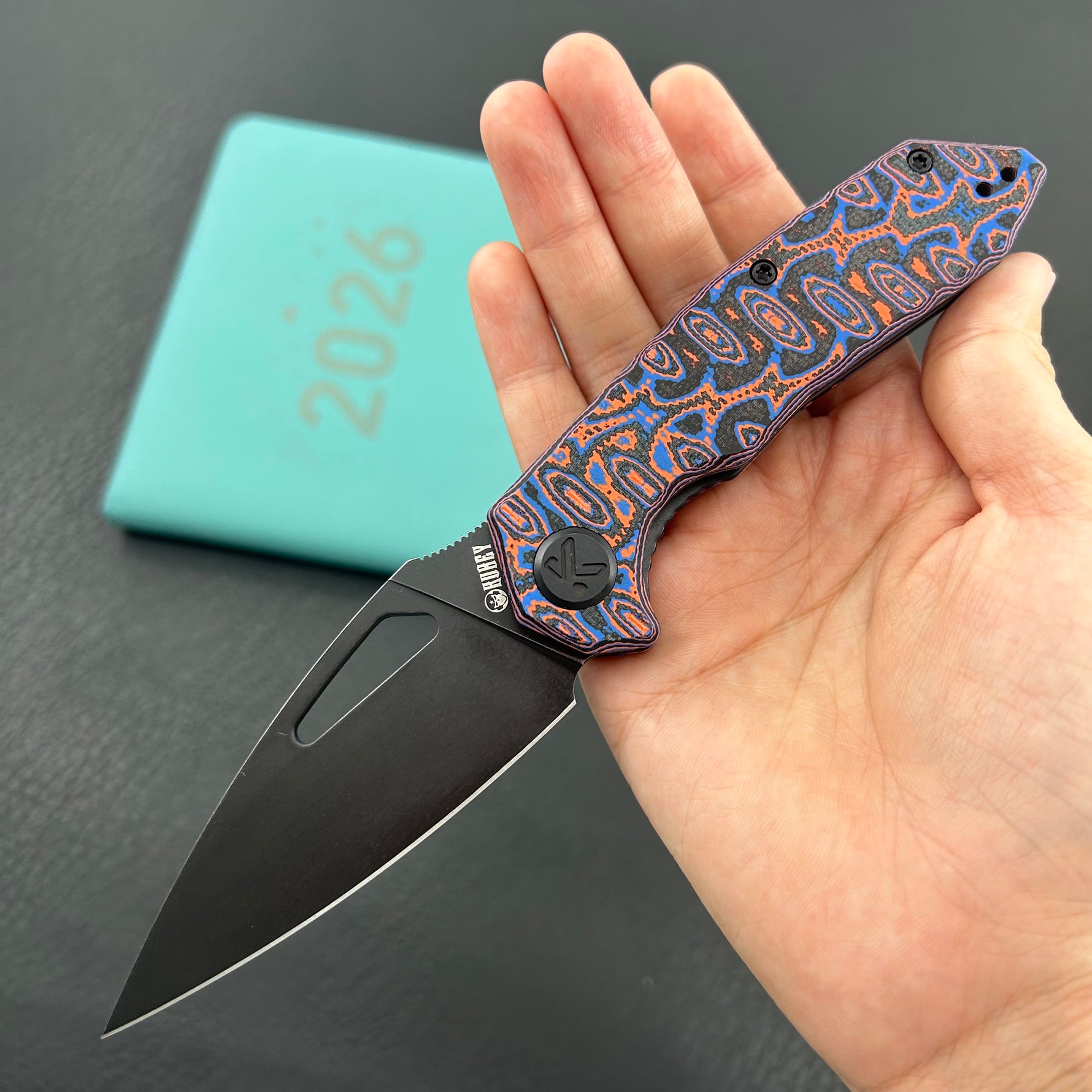 KUBEY Knife KU122 Coeus Linerlock Black Nebula Micarta  14C28N Folding Knife