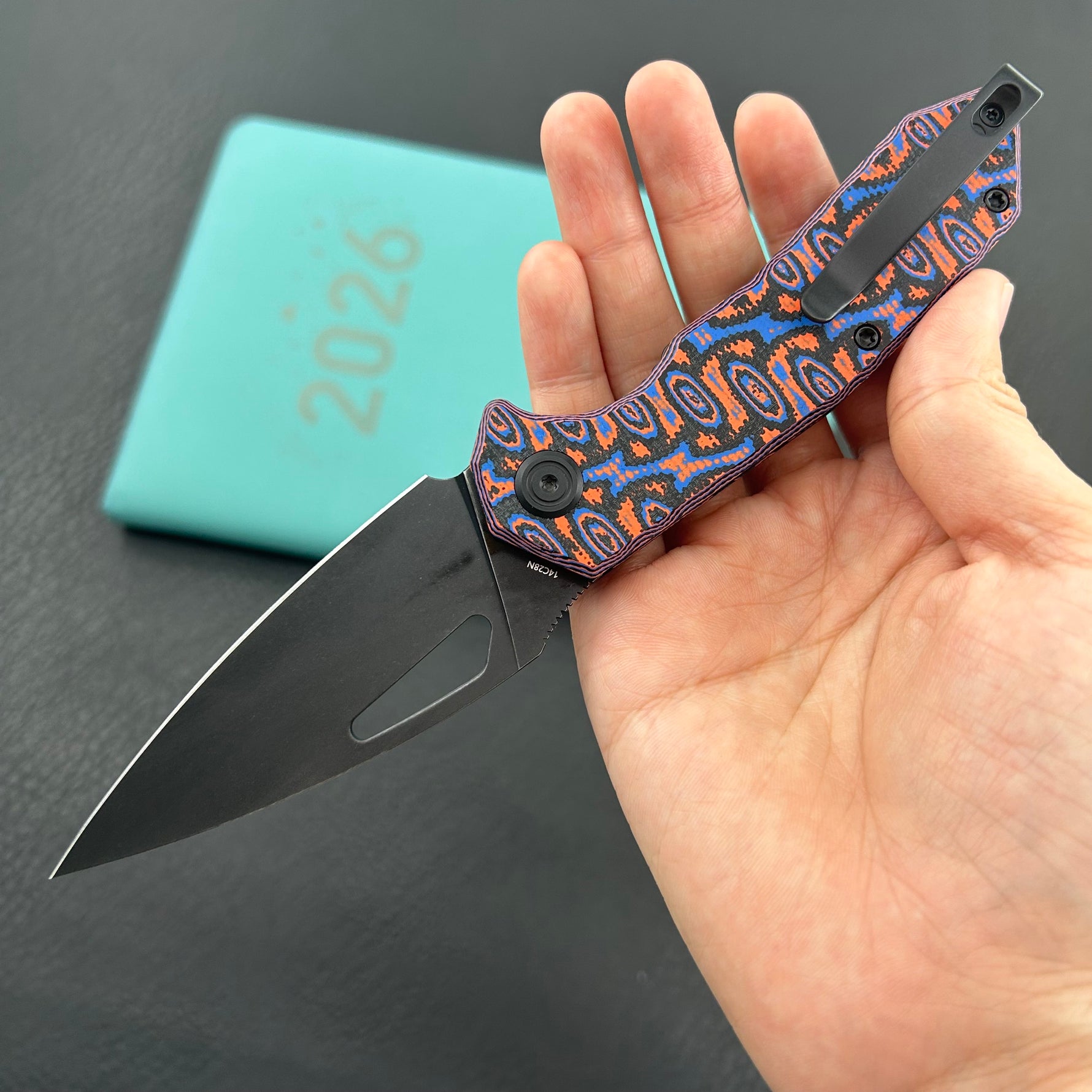 KUBEY Knife KU122 Coeus Linerlock Black Nebula Micarta  14C28N Folding Knife