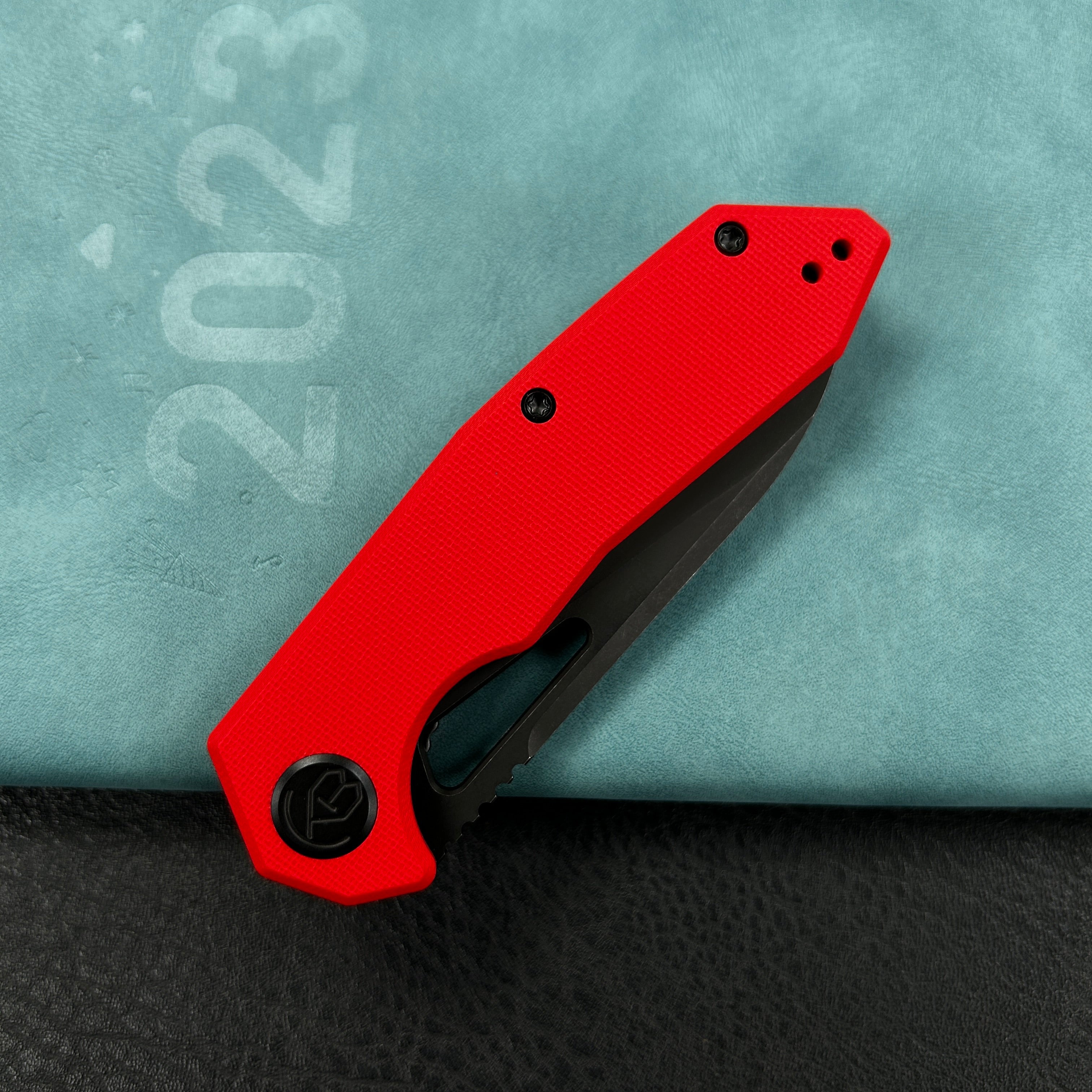 KUBEY KU291K Vagrant Liner Lock Folding Knife Red G10 Handle  3.1" Blackwashed  14C28N