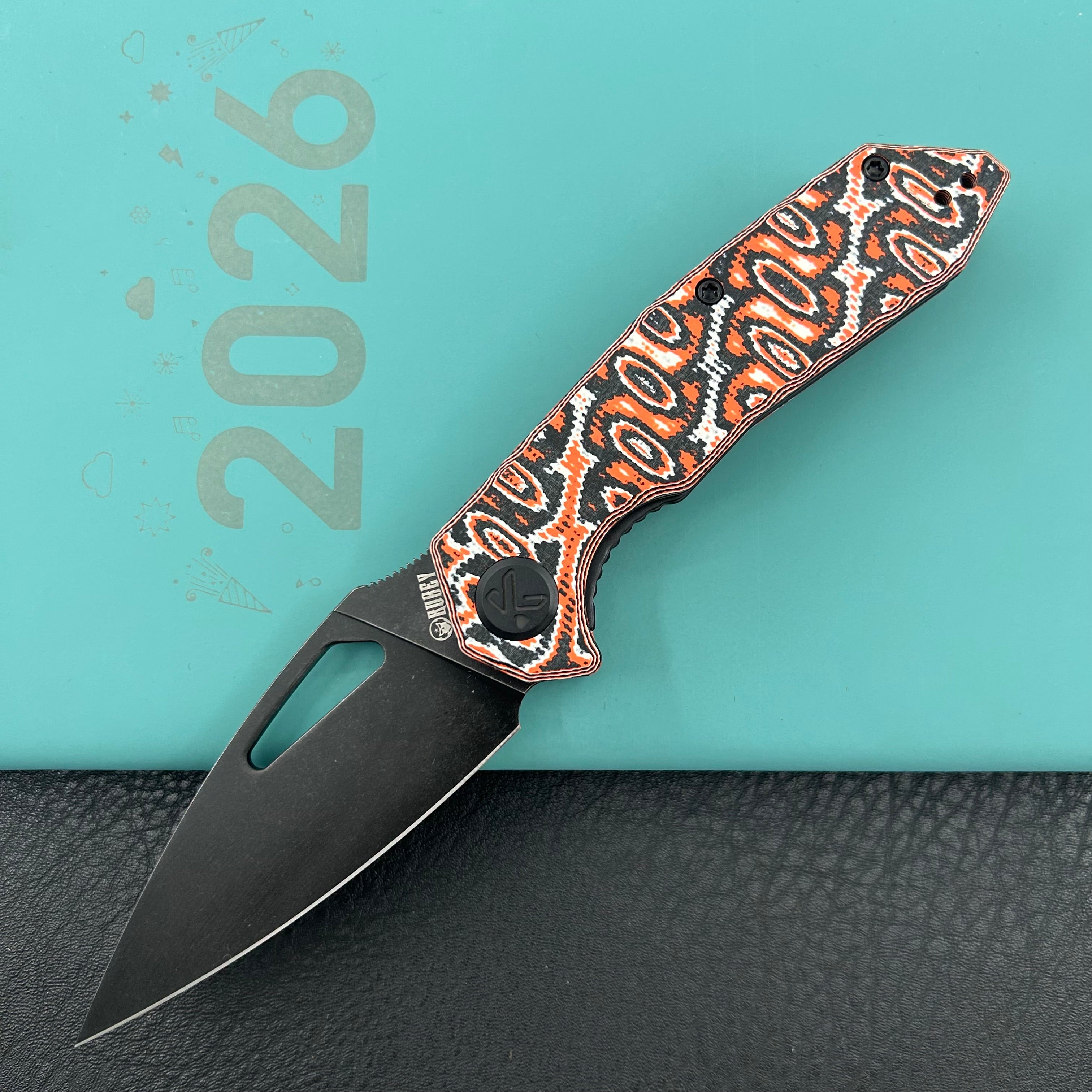 KUBEY Knife KU122 Coeus Linerlock Orange Nebula Micarta  14C28N Folding Knife
