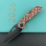 KUBEY Knife KU122 Coeus Linerlock Orange Nebula Micarta  14C28N Folding Knife