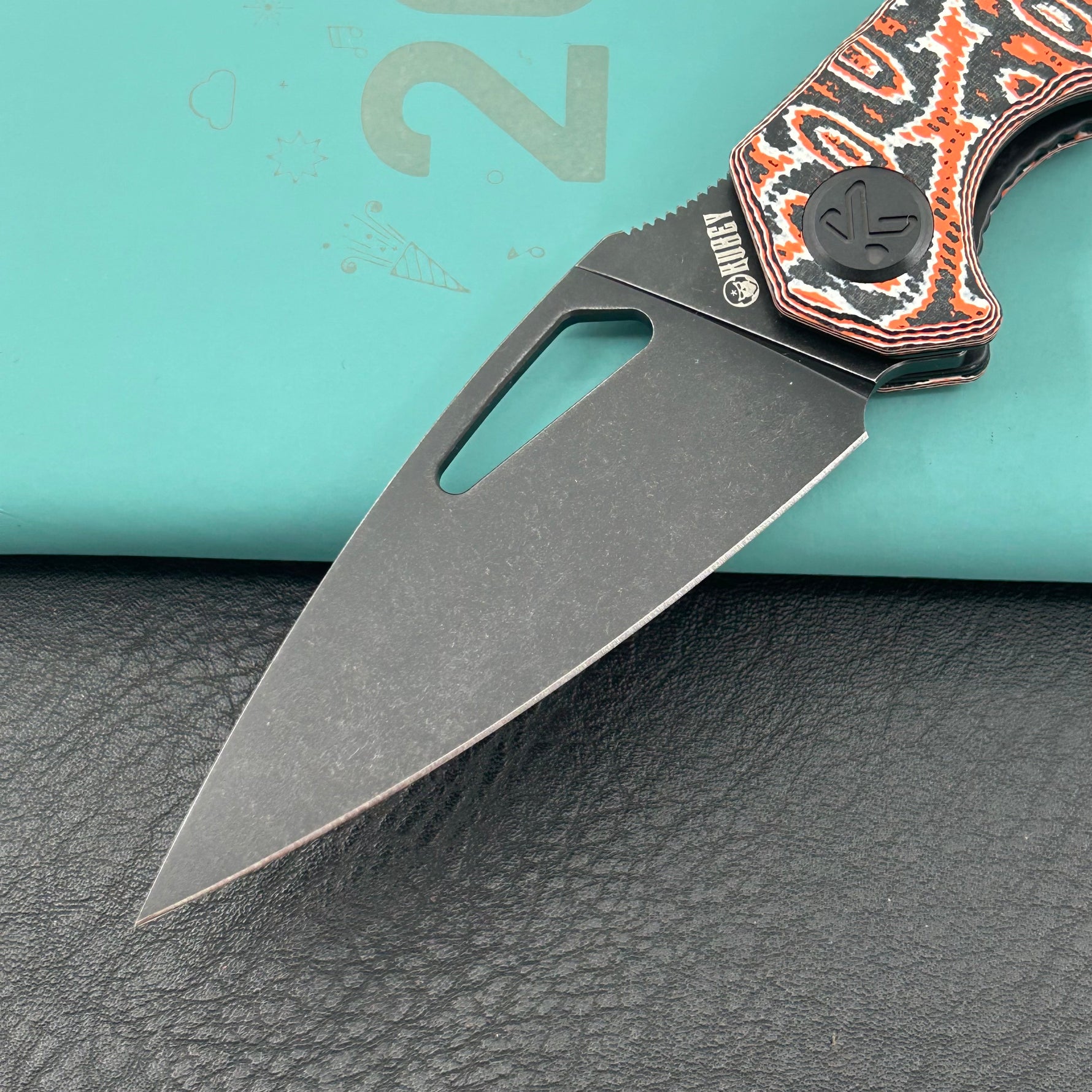 KUBEY Knife KU122 Coeus Linerlock Orange Nebula Micarta  14C28N Folding Knife