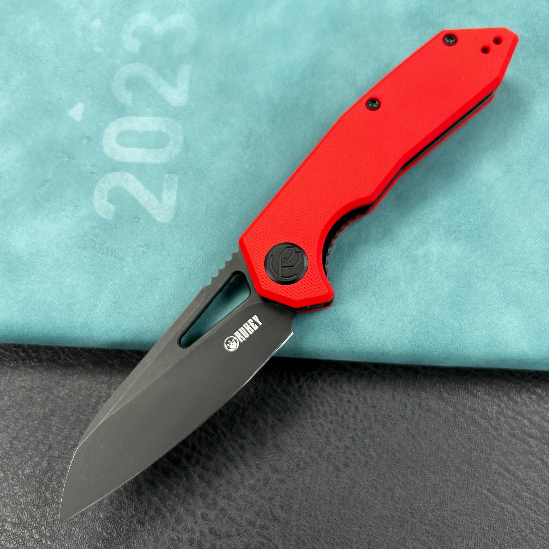 KUBEY knife KU291K Vagrant Liner Lock Folding Knife Red G10 Handle  3.1" Blackwashed  14C28N