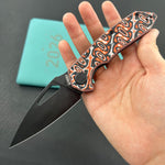 KUBEY Knife KU122 Coeus Linerlock Orange Nebula Micarta  14C28N Folding Knife