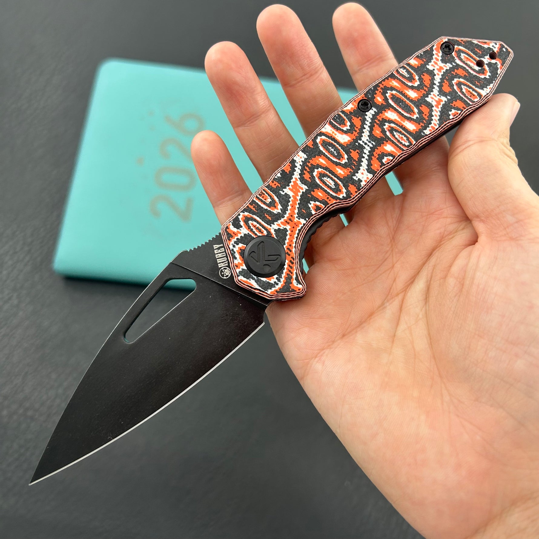 KUBEY Knife KU122 Coeus Linerlock Orange Nebula Micarta  14C28N Folding Knife
