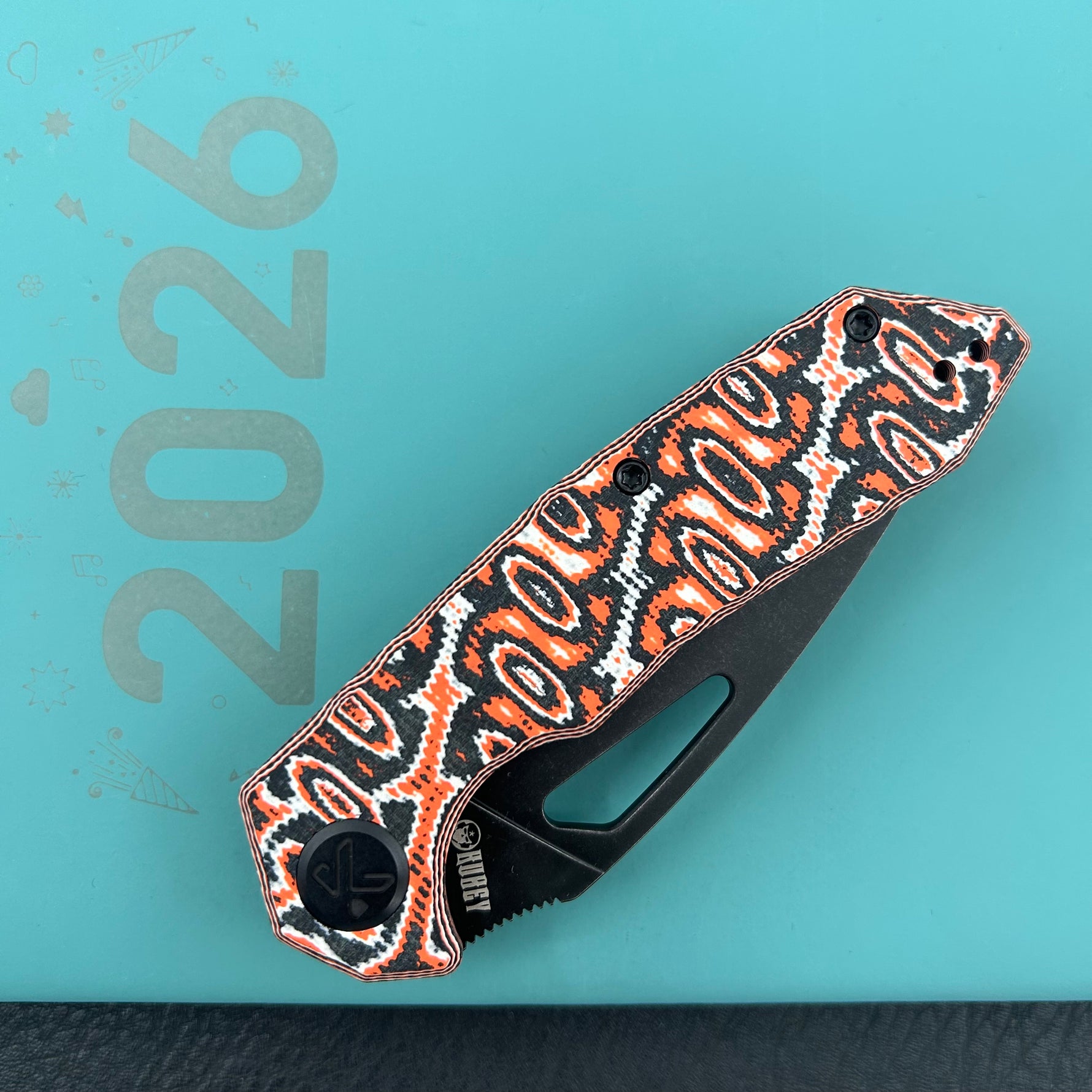 KUBEY Knife KU122 Coeus Linerlock Orange Nebula Micarta  14C28N Folding Knife