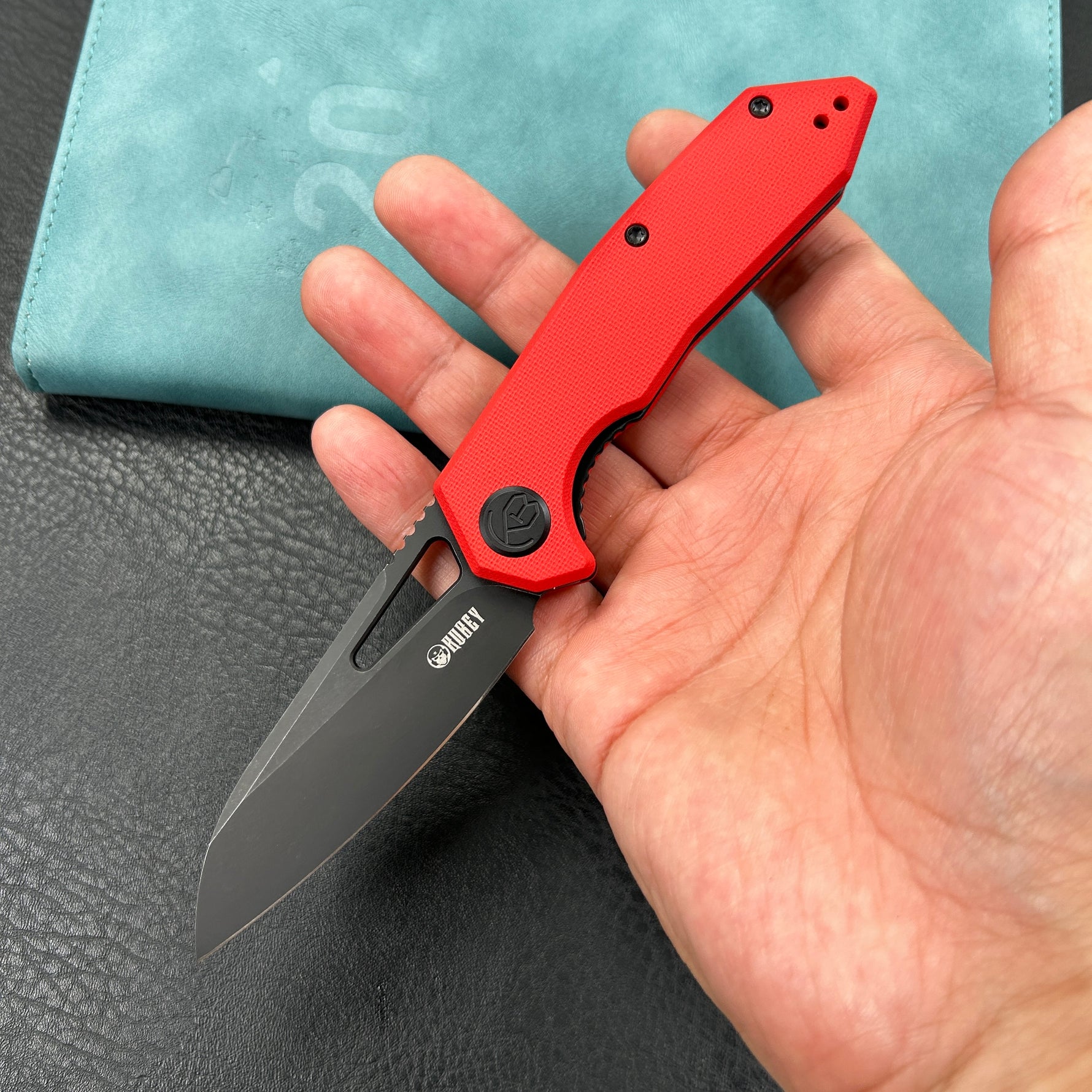 KUBEY knife KU291K Vagrant Liner Lock Folding Knife Red G10 Handle  3.1" Blackwashed  14C28N