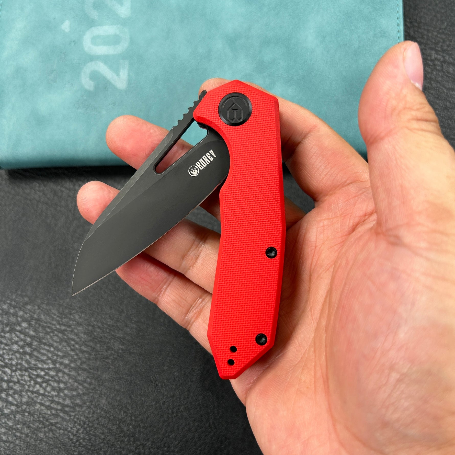KUBEY knife KU291K Vagrant Liner Lock Folding Knife Red G10 Handle  3.1" Blackwashed  14C28N