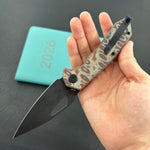 KUBEY Knife KU122 Coeus Linerlock Green Nebula Micarta  14C28N Folding Knife