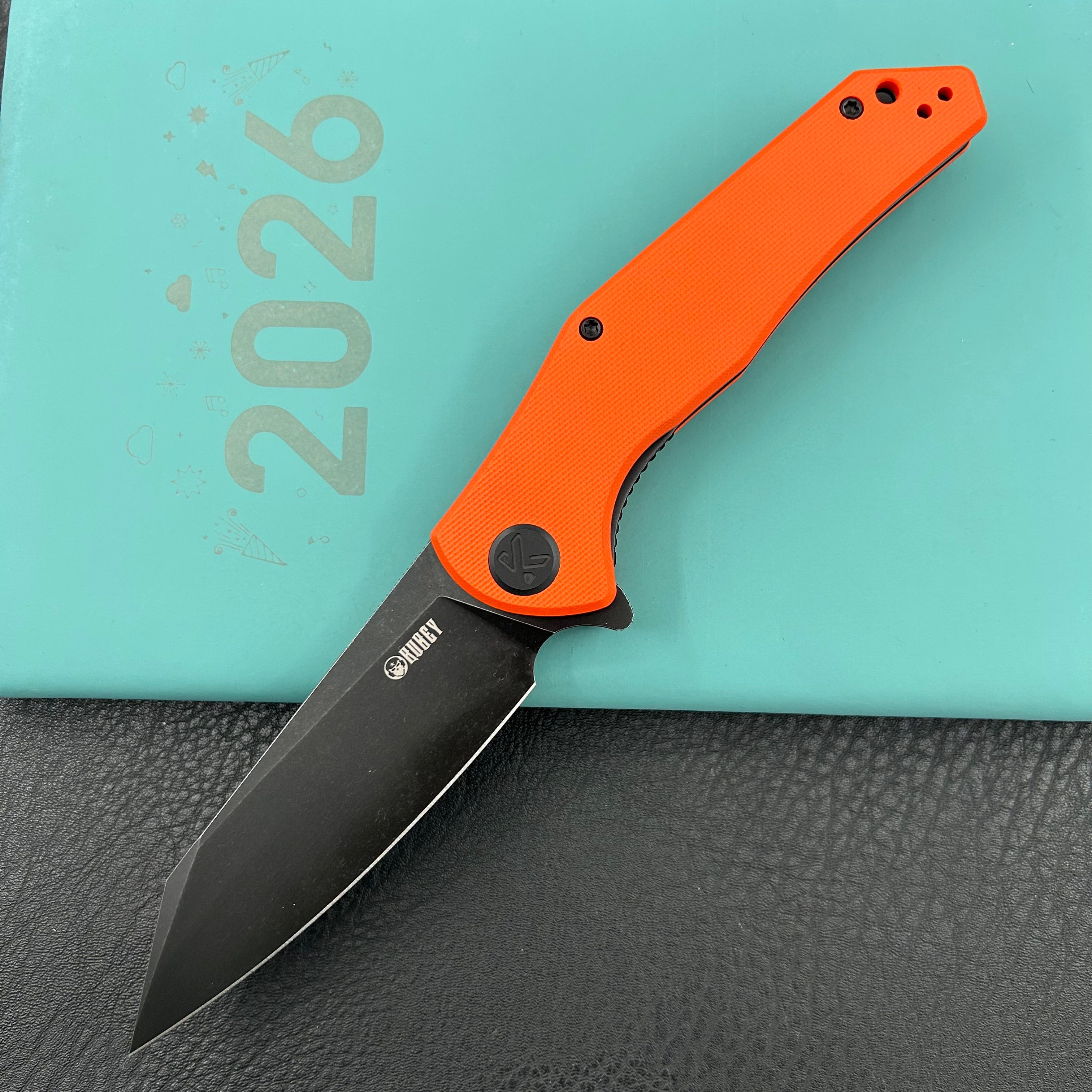 KUBEY Knife KU158V Flash Linerlock Black Orange 14C28N Folding Knife