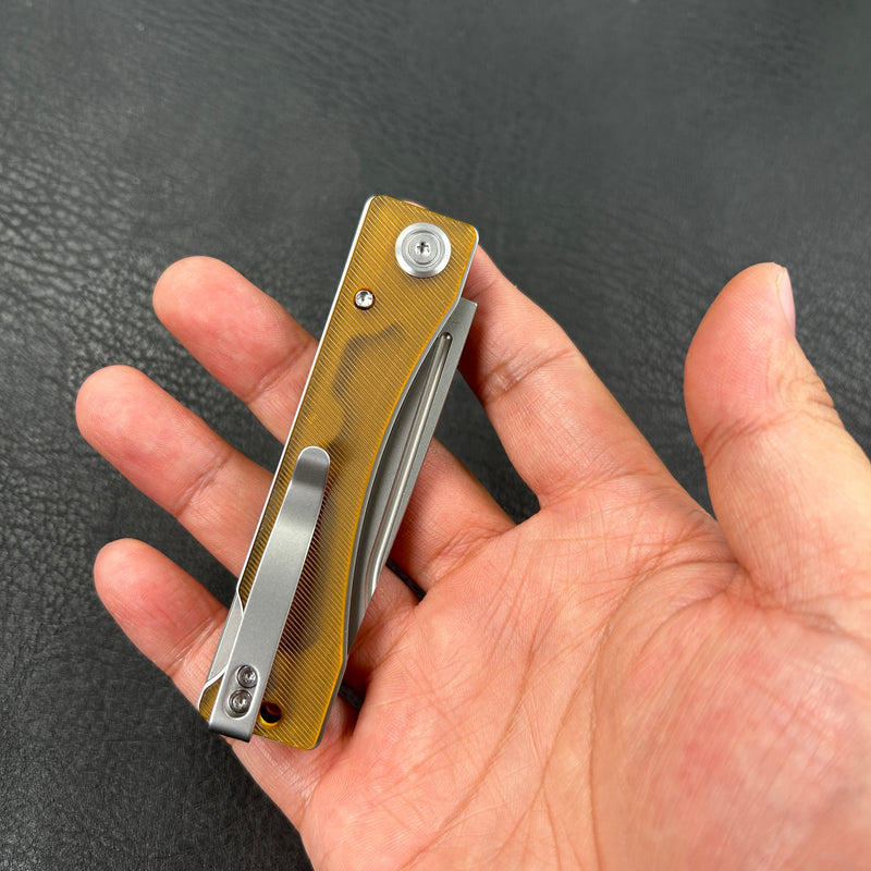 KUBEY KU2102 Akino Lockback Pocket Folding Knife Ultem Handle 3.15" Bead Blasted Sandvik 14C28N